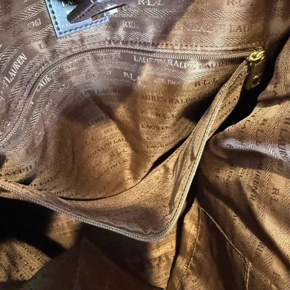 Lauren Ralph Lauren Brown Crochet Paper Straw Hobo Shoulder Bag Tote Large - Picture 7 of 13